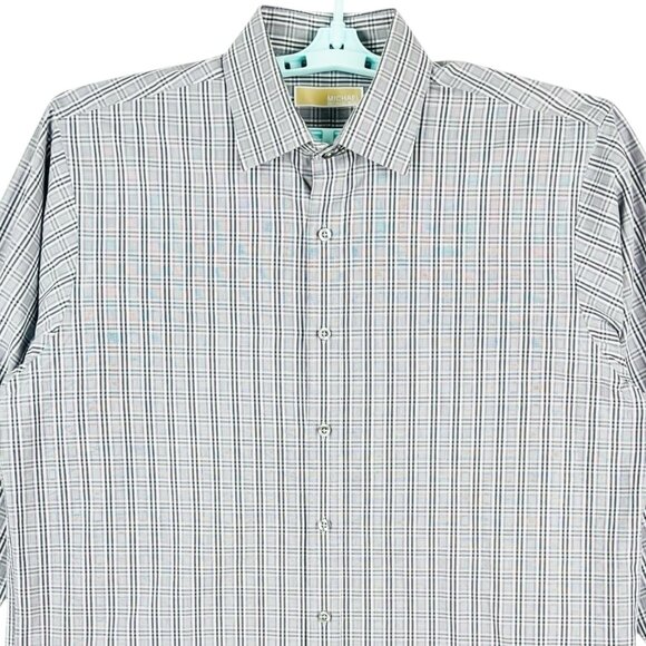 Michael Kors Men's Plaid Long Sleeve Button-Up Grey/Purple Shirt 16.5 34/35 NWOT - Picture 3 of 11